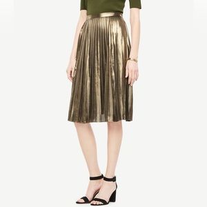 Gold Accordion Pleated Circle Midi Skirt